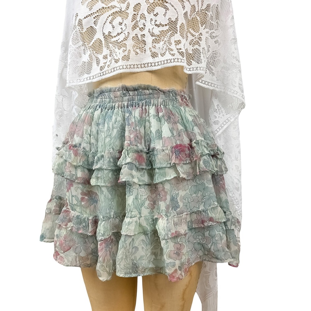 Love Shack Fancy Women Peasant Mini Floral‎ Green Skirt Size XS